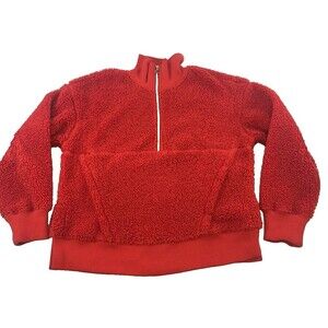 Joy Lab Red Sherpa Fleece Half Zip Pullover Cropped Pouch Pocket Plush Medium